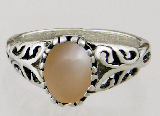 Sterling Silver Peach Moonstone Delicate Filigree Ring Size 11